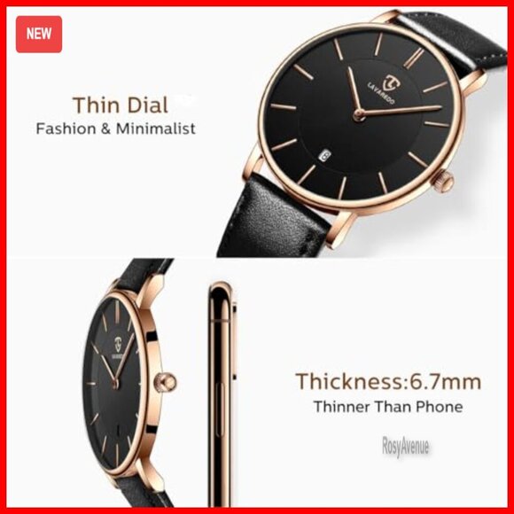 Minimalist Analog Date Watch with Leather Strap, Unisex Fashion main image 7